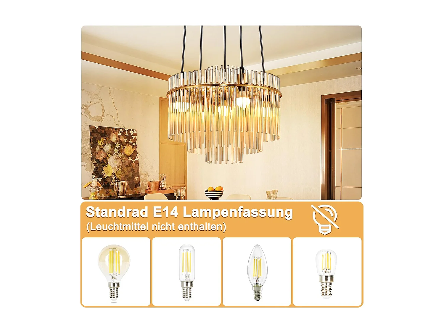 Nowoczesna złota lampa wisząca Nettlife, 5-żarówkowa szklana lampa wisząca z gniazdem E14, okrągła, Ø 40 cm, do kuchni (żarówki nie są dołączone).