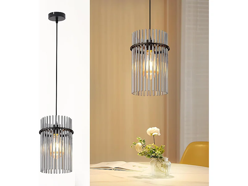 Nettlife Suspension Luminaire Noire, Lampe Pendante en Verre avec Douille E27, 1-flamme, Ø 16 cm, pour Table à Manger, Chambre (sans ampoule)