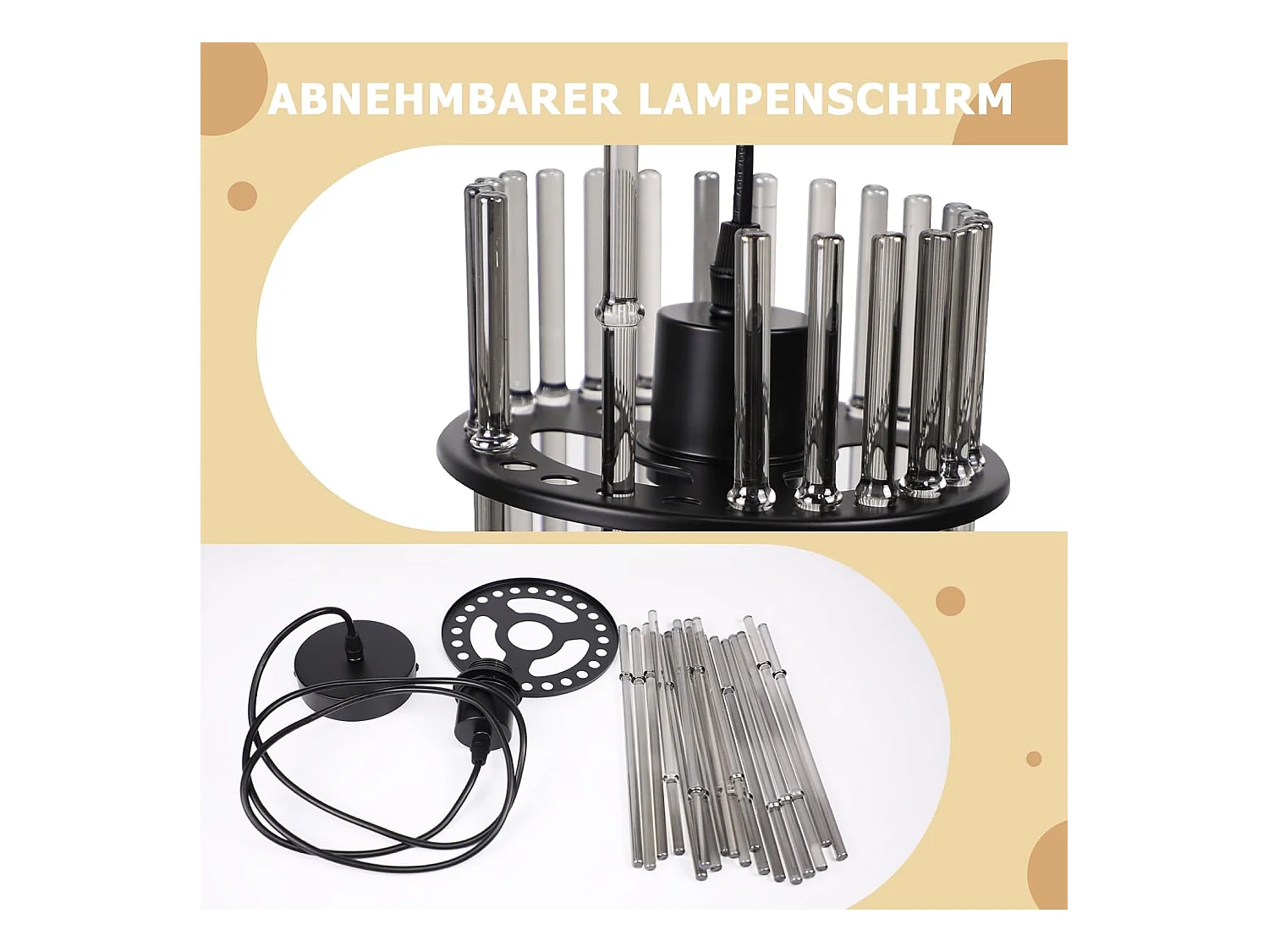 Nettlife Suspension Luminaire Noire, Lampe Pendante en Verre avec Douille E27, 1-flamme, Ø 16 cm, pour Table à Manger, Chambre (sans ampoule)