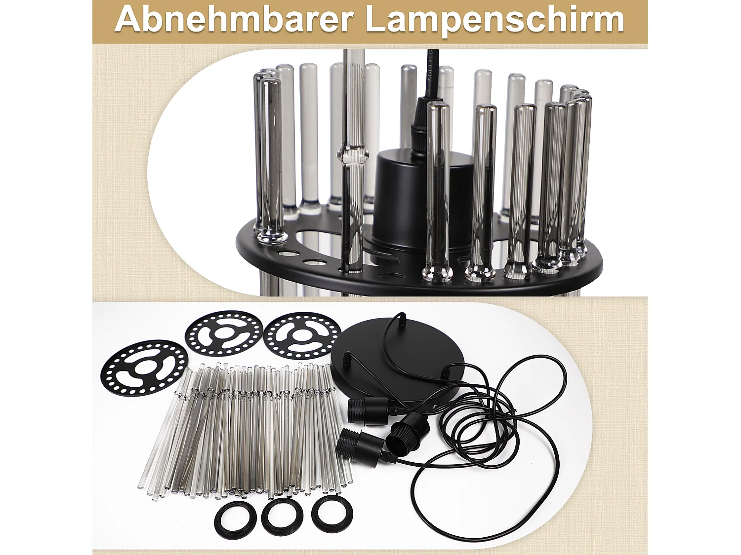 Nettlife Suspension à 3 lumières, noire - Suspension ronde en verre pour table à manger, douille E27, style vintage(ampoules non incluses)