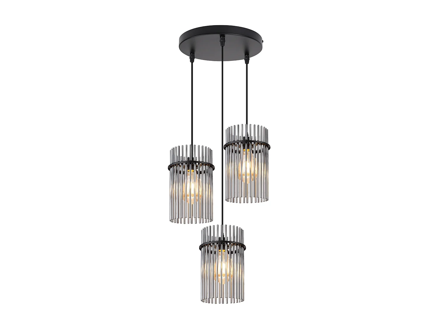 Nettlife Suspension à 3 lumières, noire - Suspension ronde en verre pour table à manger, douille E27, style vintage(ampoules non incluses)