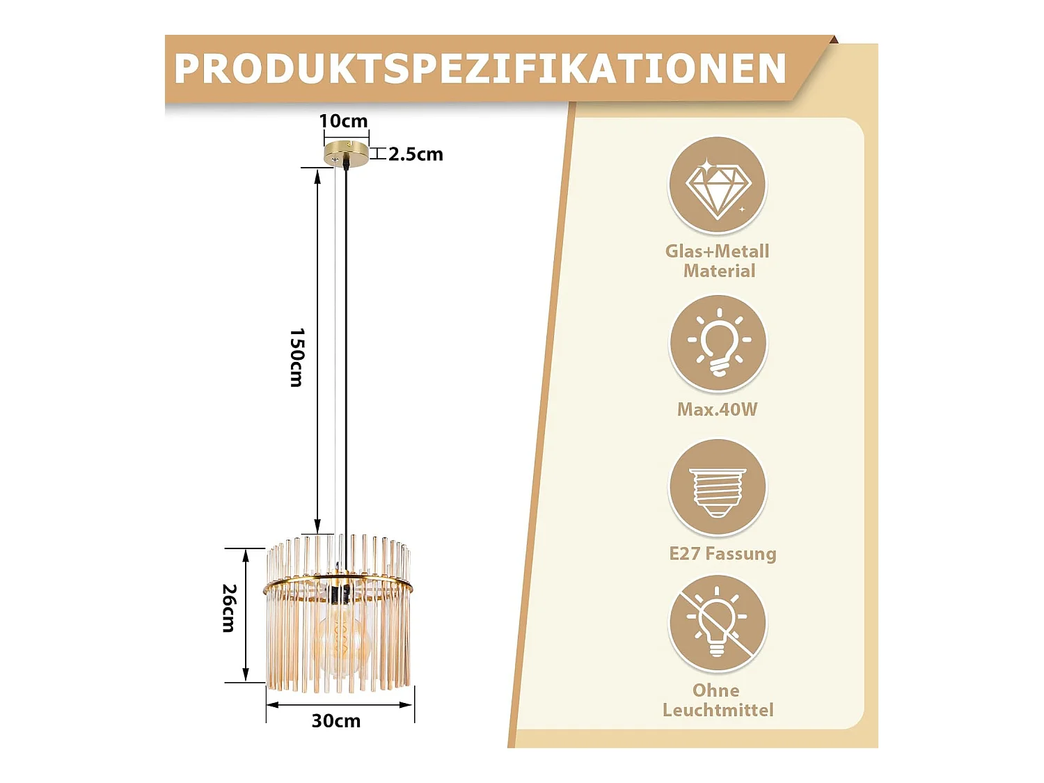 Suspension Nettlife 1 flamme suspension table à manger - lampe suspendue verre E27 lampe de table à manger suspendue or rétro Ø 30 cm (sans ampoule)