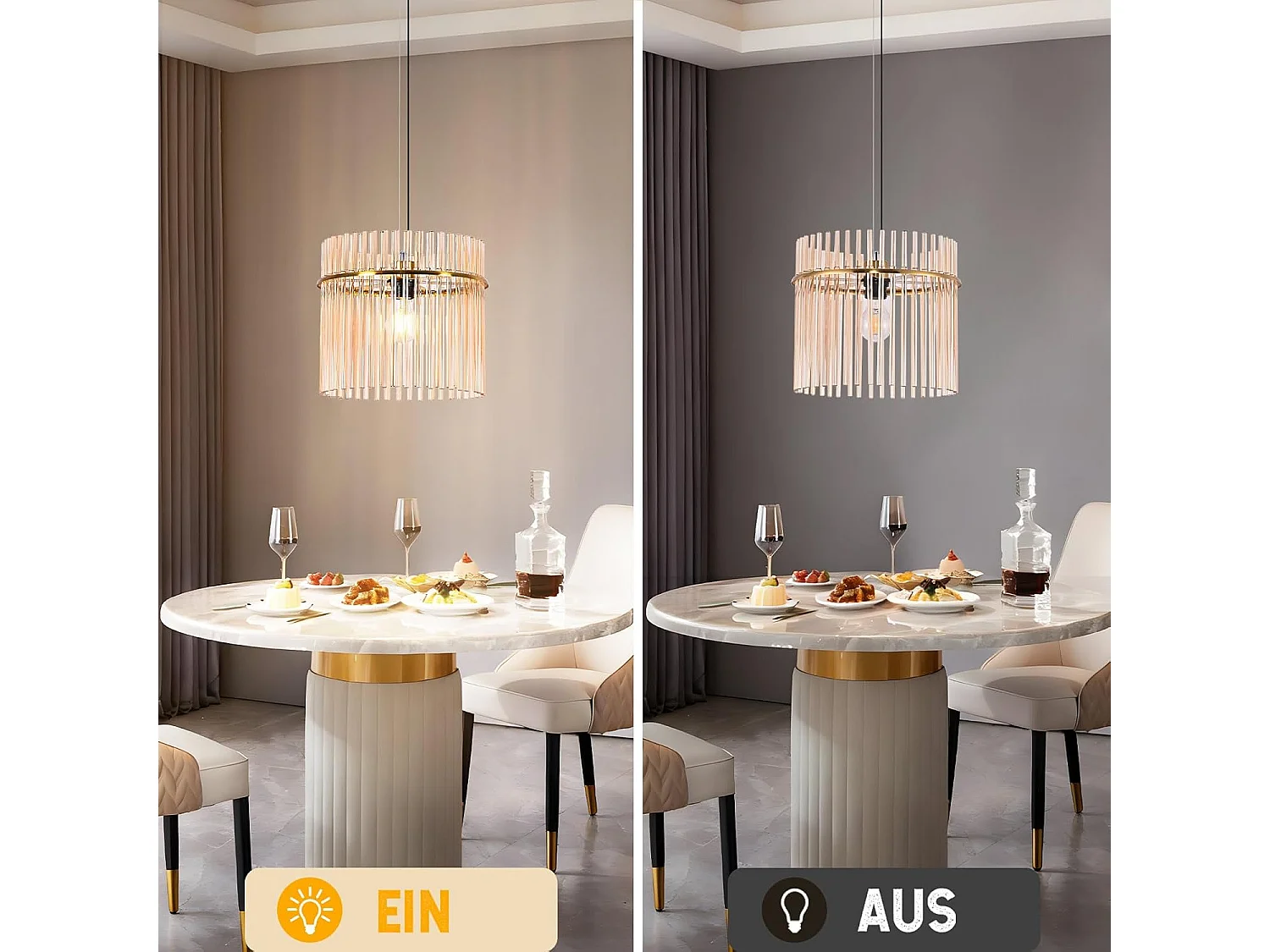 Nettlife 1-vlams hanglamp eettafel hanglamp - glazen hanglamp E27 retro goud hanglamp eettafel Ø 30 cm (zonder lamp)