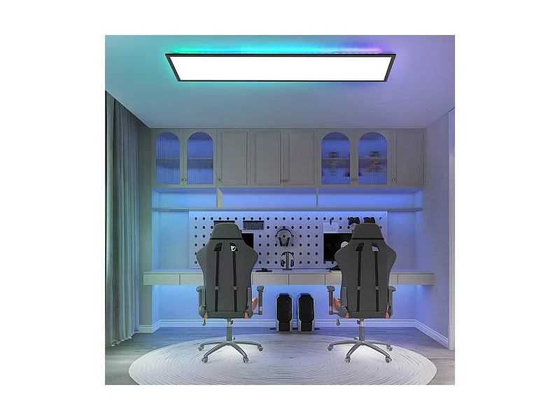 Panneau LED NETTLIFE 120 x 30 cm, intensité variable, plafonnier plat et long, couleur RVB, avec télécommande, 36 W, noir, rectangulaire