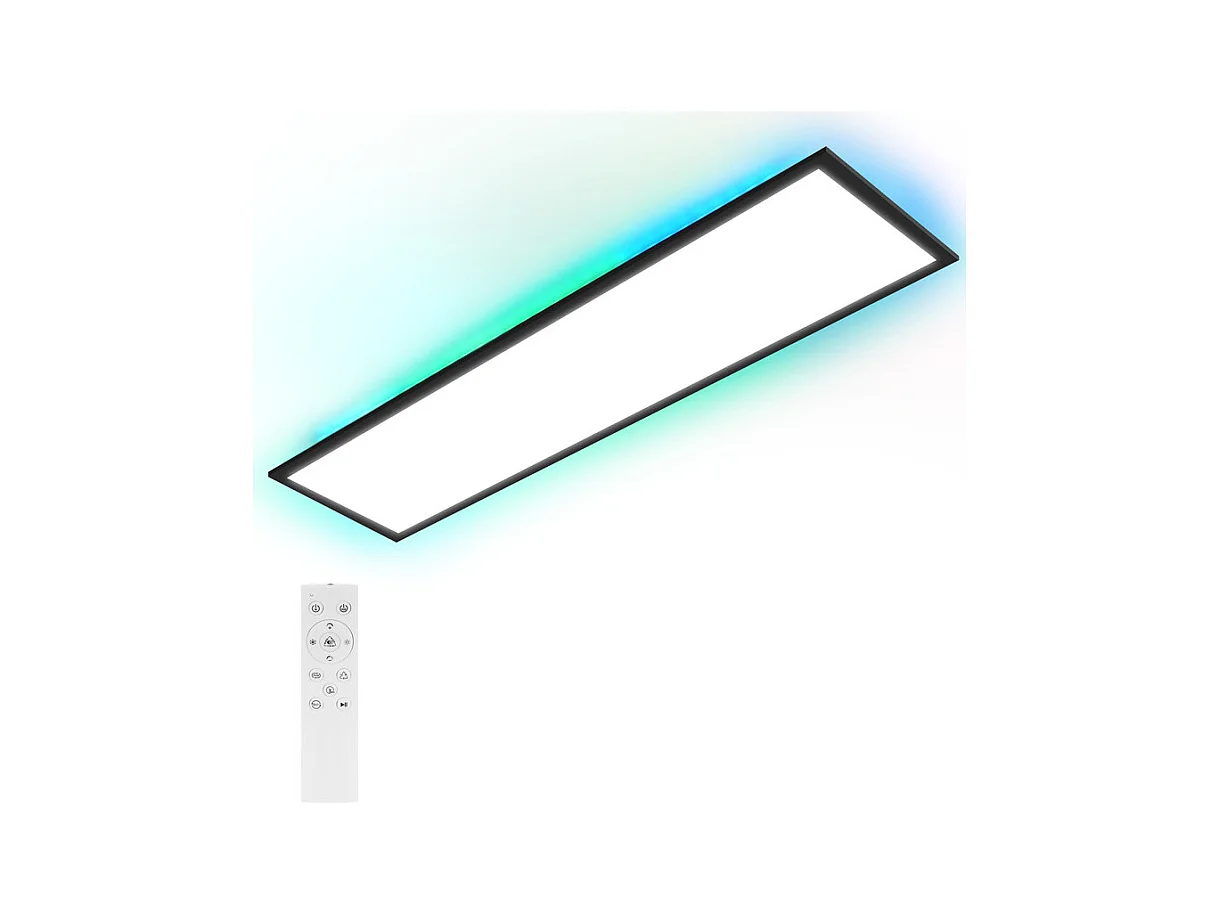 Panneau LED NETTLIFE 120 x 30 cm, intensité variable, plafonnier plat et long, couleur RVB, avec télécommande, 36 W, noir, rectangulaire