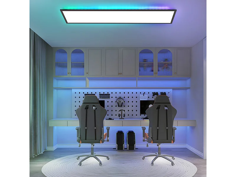 Panneau LED NETTLIFE 120 x 30 cm, intensité variable, plafonnier plat et long, couleur RVB, avec télécommande, 36 W, noir, rectangulaire