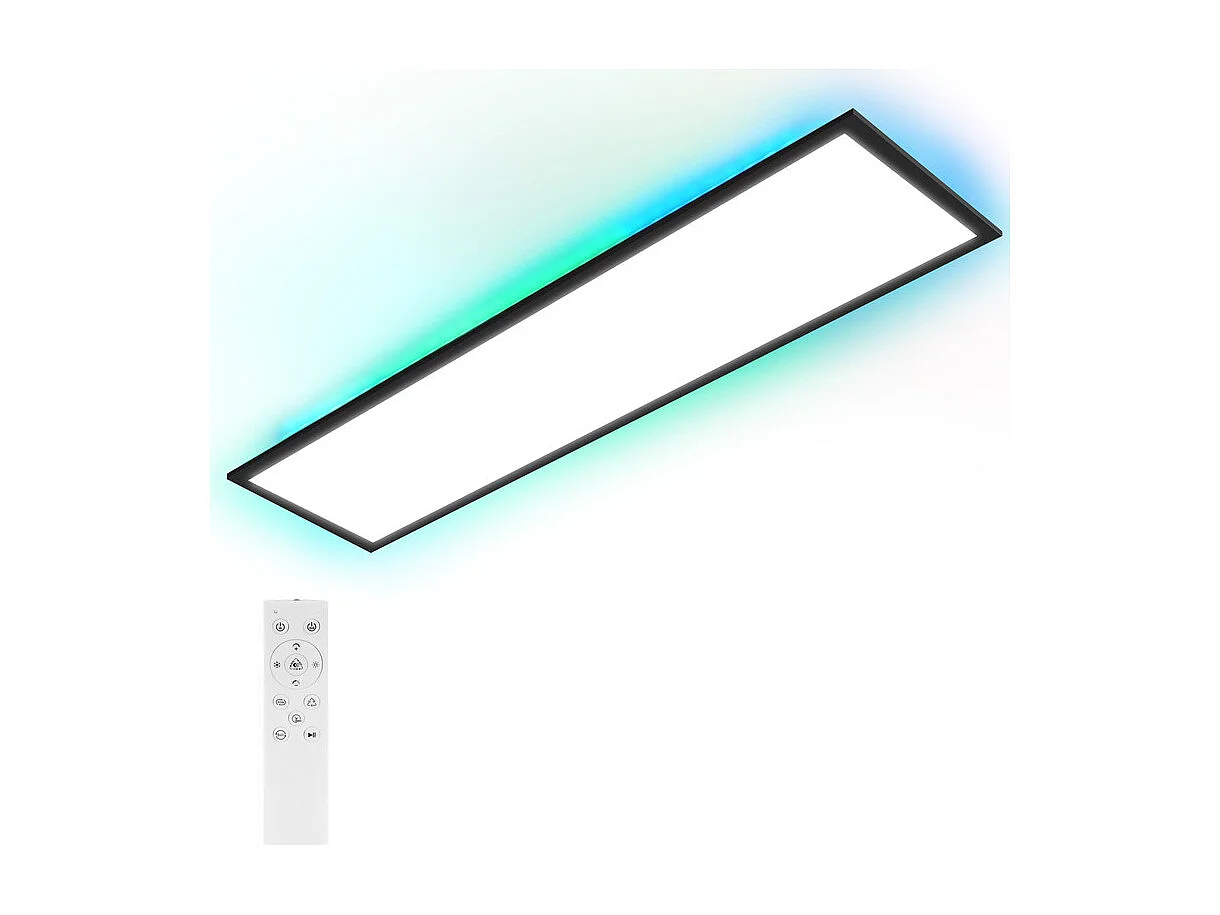 Panneau LED NETTLIFE 120 x 30 cm, intensité variable, plafonnier plat et long, couleur RVB, avec télécommande, 36 W, noir, rectangulaire
