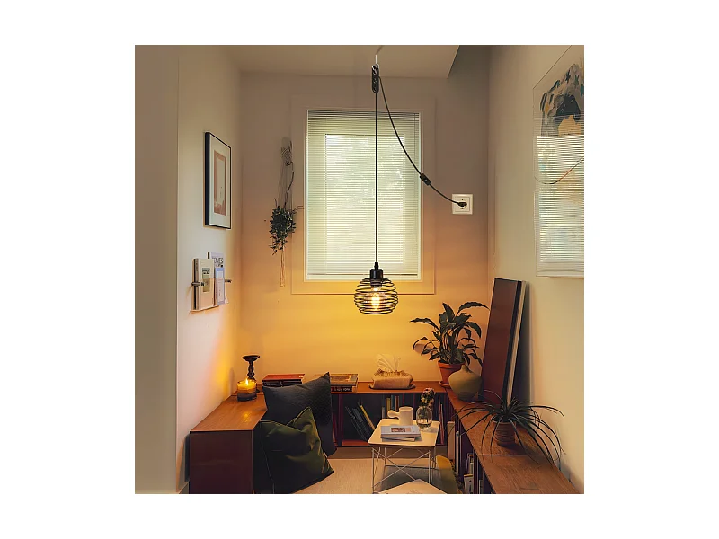 Suspension Nettlife Vintage 1 Ampoule : Suspension Industrielle Noire avec Câble de 4,5 m avec Prise et Interrupteur, Douille E27