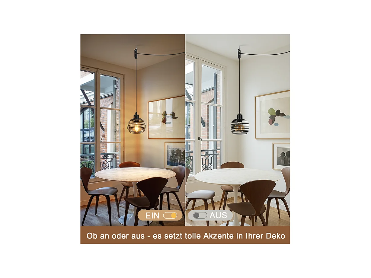 Suspension Nettlife Vintage 1 Ampoule : Suspension Industrielle Noire avec Câble de 4,5 m avec Prise et Interrupteur, Douille E27