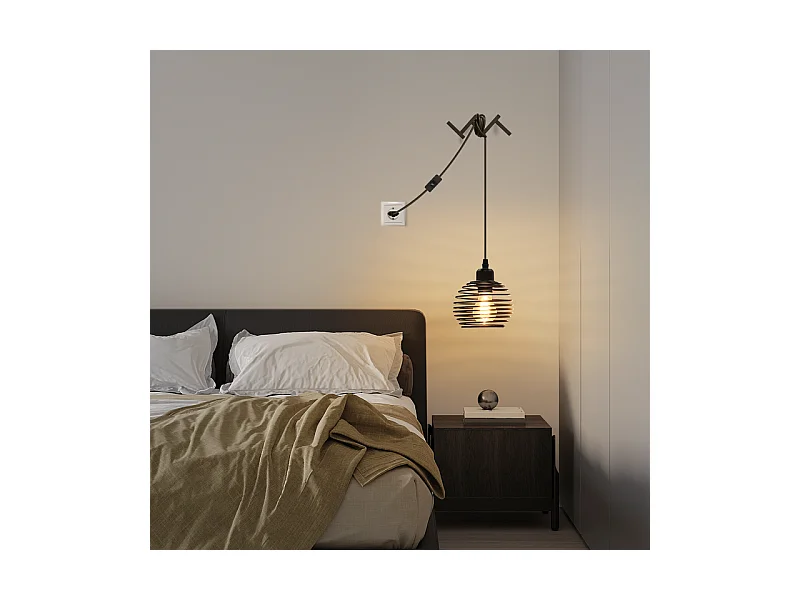 Suspension Nettlife Vintage 1 Ampoule : Suspension Industrielle Noire avec Câble de 4,5 m avec Prise et Interrupteur, Douille E27