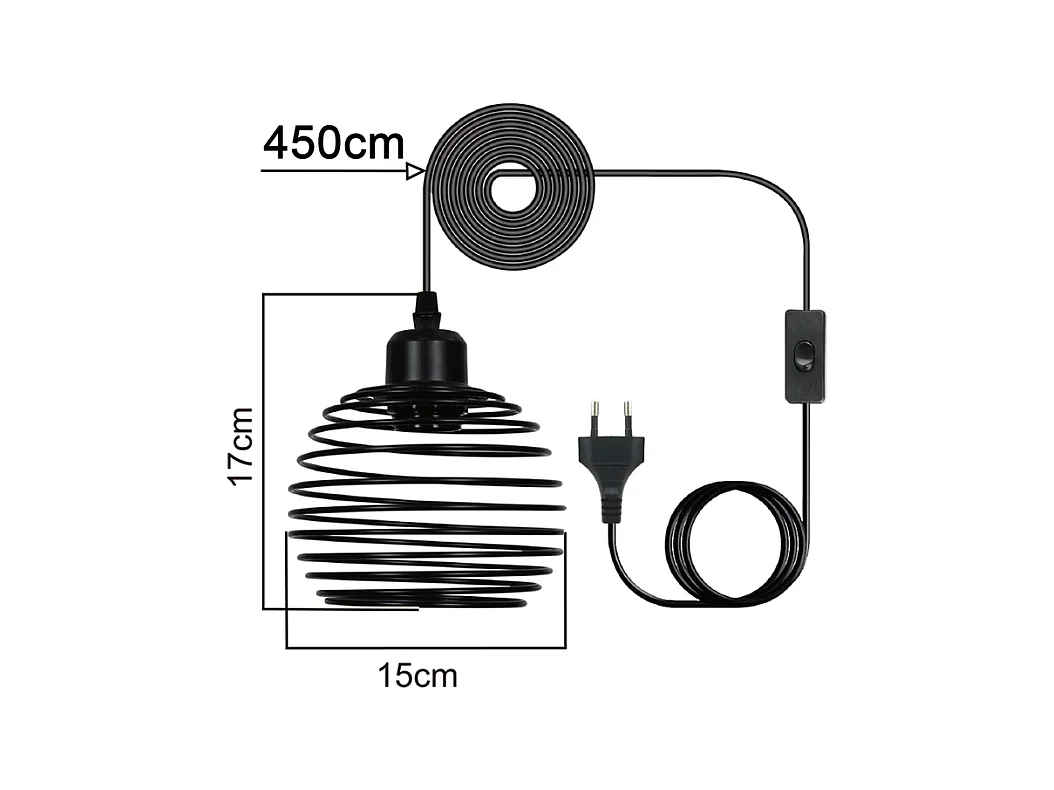 Suspension Nettlife Vintage 1 Ampoule : Suspension Industrielle Noire avec Câble de 4,5 m avec Prise et Interrupteur, Douille E27