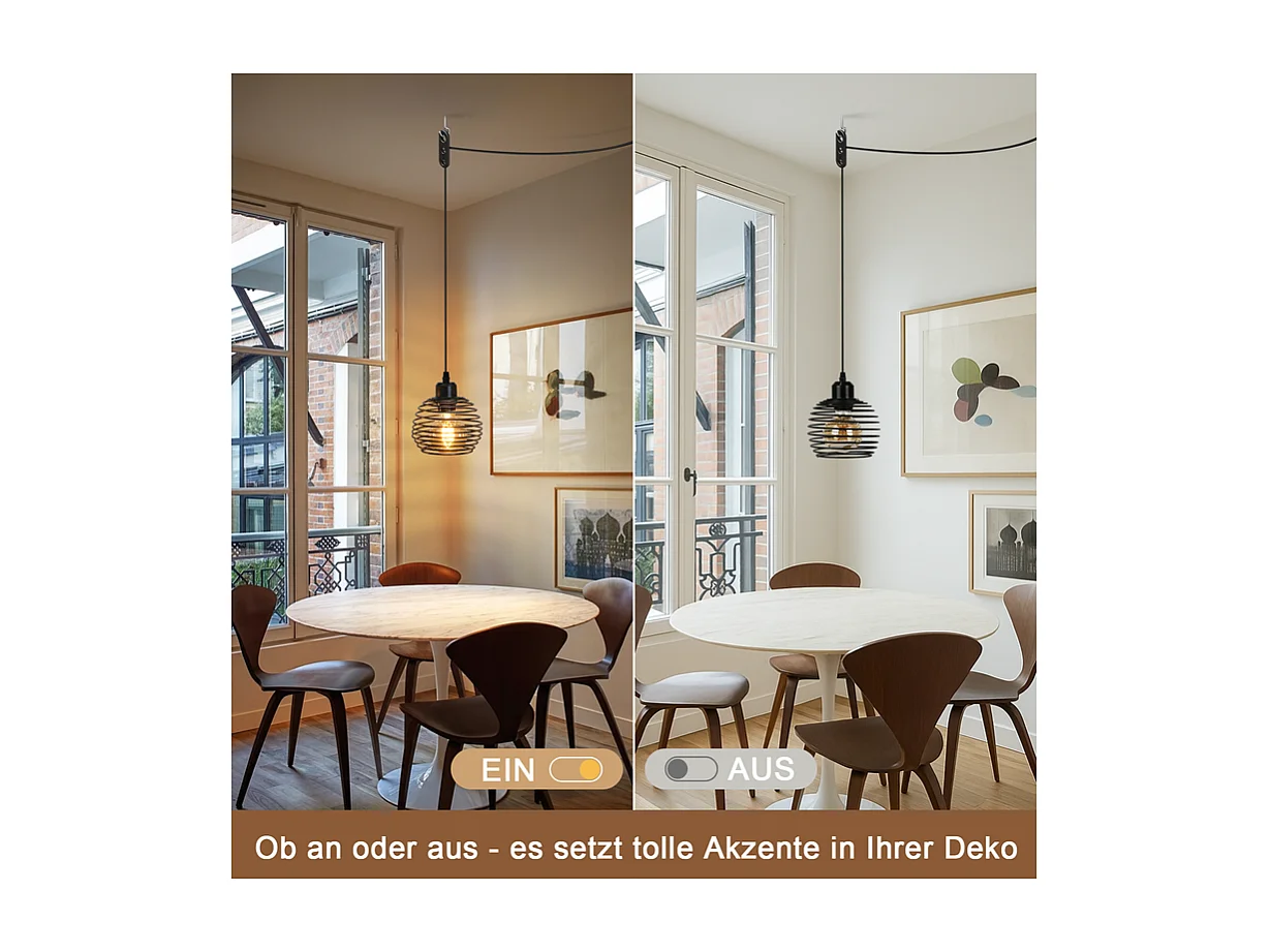 Suspension Nettlife Vintage 1 Ampoule : Suspension Industrielle Noire avec Câble de 4,5 m avec Prise et Interrupteur, Douille E27