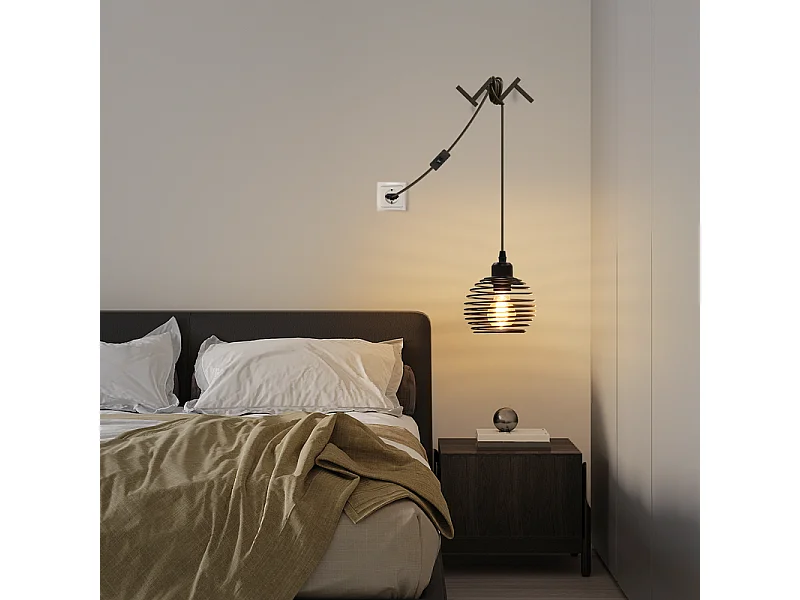 Suspension Nettlife Vintage 1 Ampoule : Suspension Industrielle Noire avec Câble de 4,5 m avec Prise et Interrupteur, Douille E27