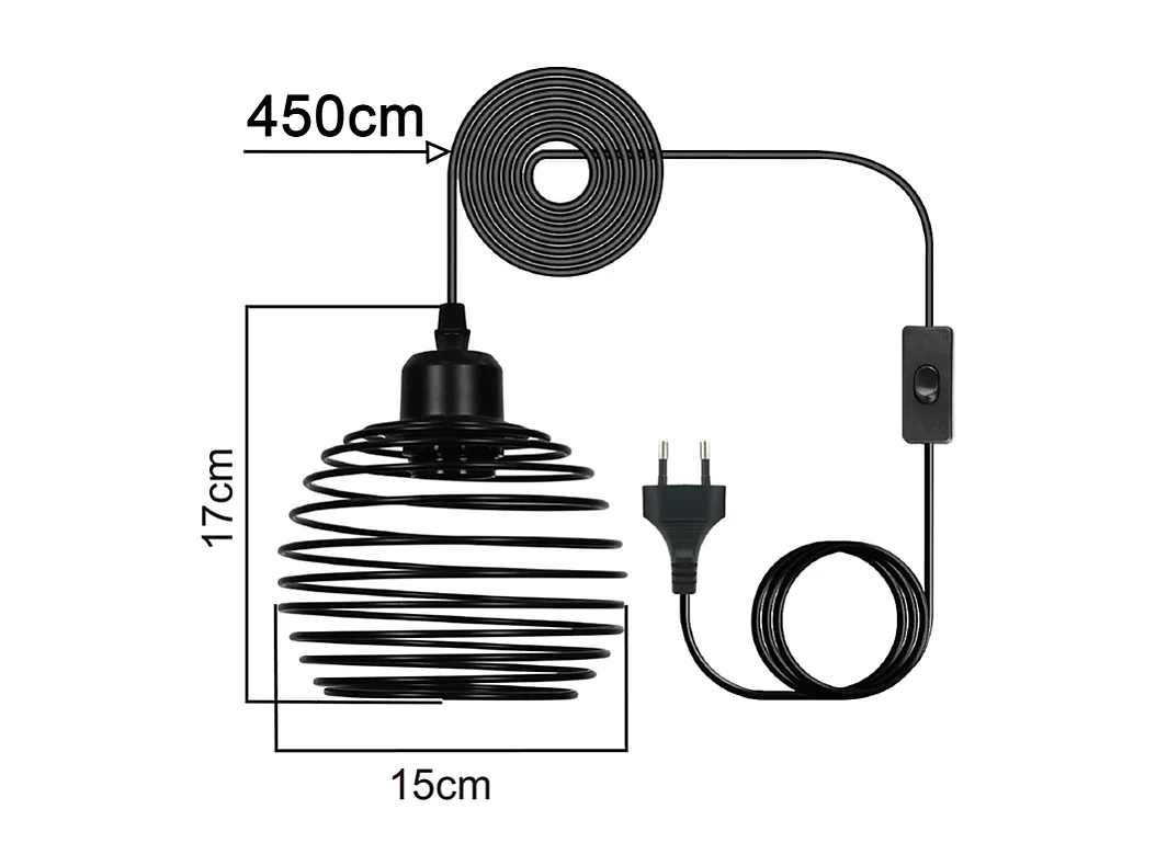 Suspension Nettlife Vintage 1 Ampoule : Suspension Industrielle Noire avec Câble de 4,5 m avec Prise et Interrupteur, Douille E27