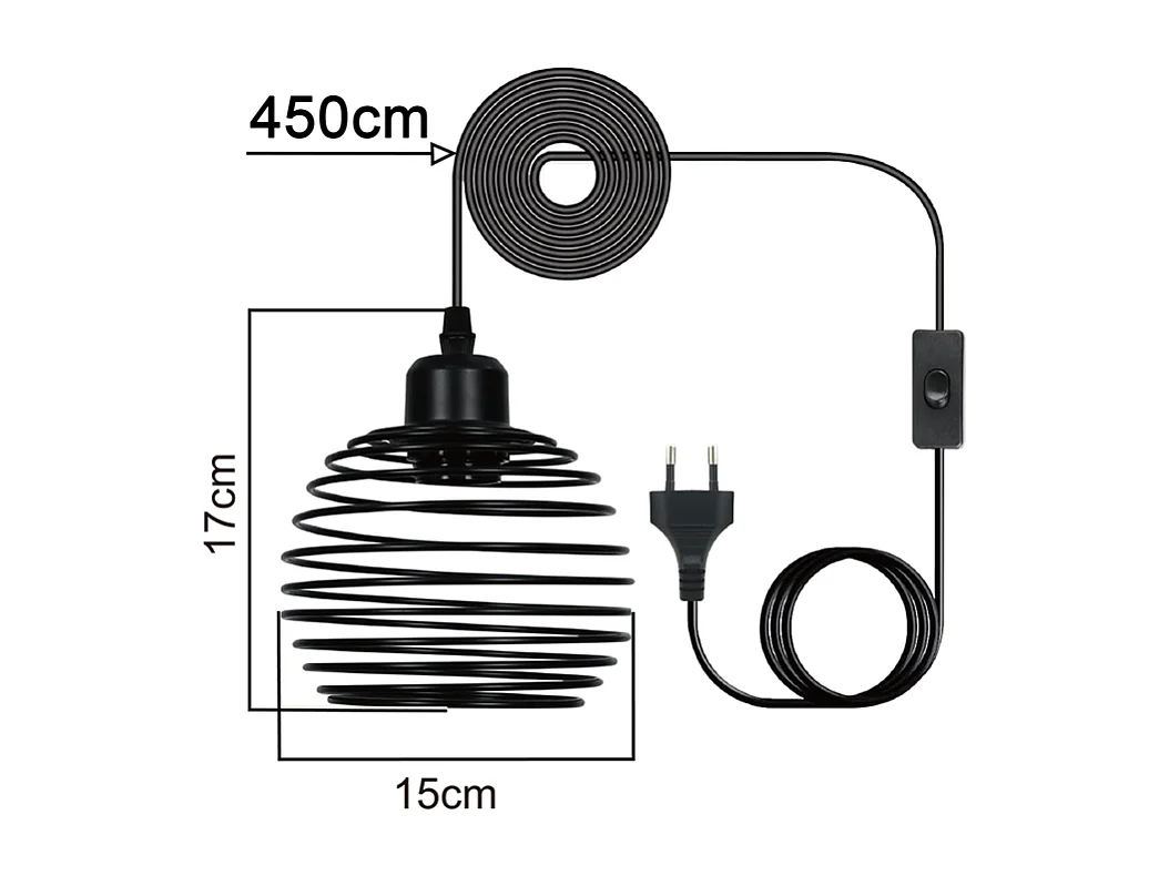 Suspension Nettlife Vintage 1 Ampoule : Suspension Industrielle Noire avec Câble de 4,5 m avec Prise et Interrupteur, Douille E27