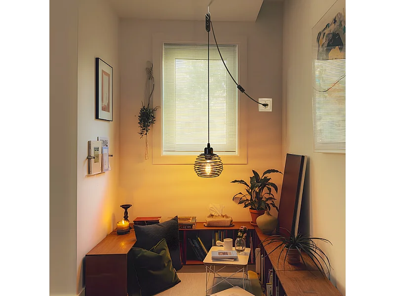 Suspension Nettlife Vintage 1 Ampoule : Suspension Industrielle Noire avec Câble de 4,5 m avec Prise et Interrupteur, Douille E27