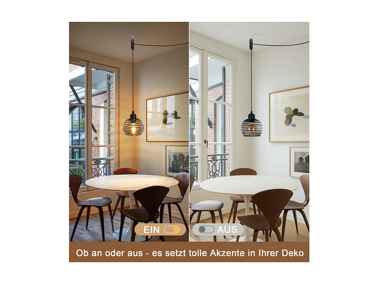 Suspension Nettlife Vintage 1 Ampoule : Suspension Industrielle Noire avec Câble de 4,5 m avec Prise et Interrupteur, Douille E27