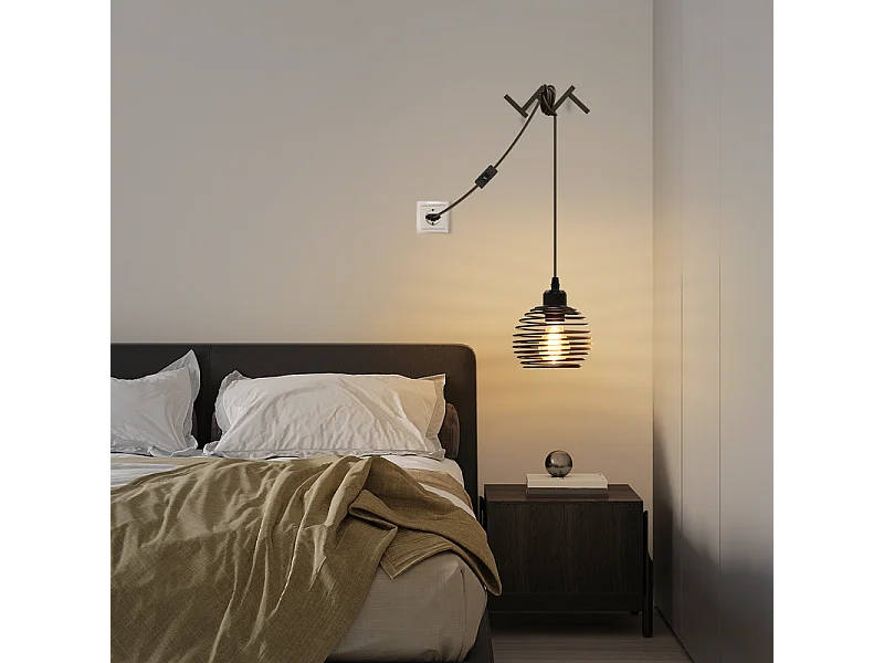 Suspension Nettlife Vintage 1 Ampoule : Suspension Industrielle Noire avec Câble de 4,5 m avec Prise et Interrupteur, Douille E27