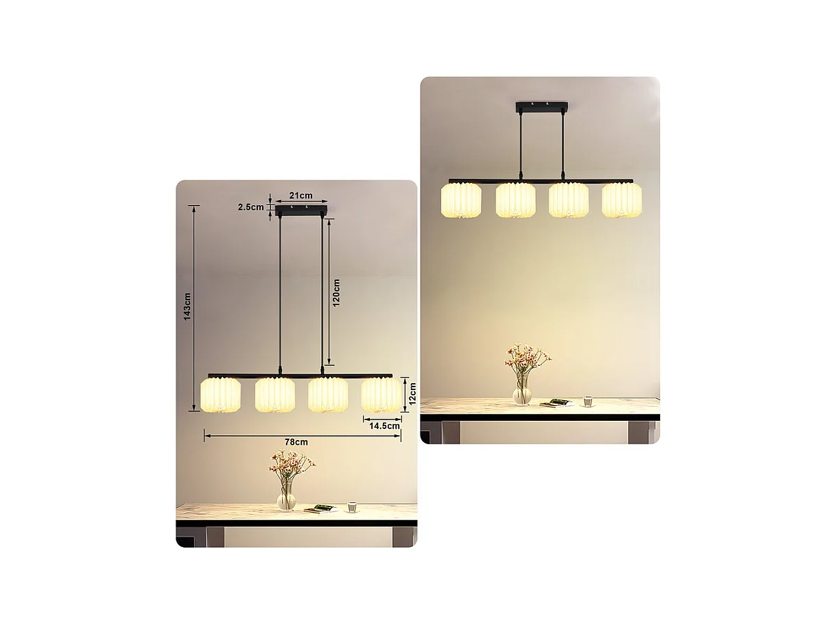 NETTLIFE Suspension table à manger lampe suspendue vintage - lampe suspendue salon salle à manger lampe 4 flammes blanc