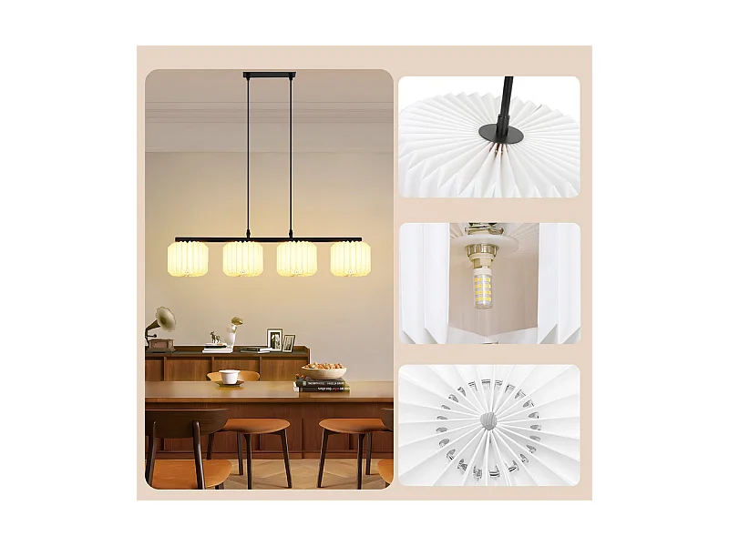 NETTLIFE Suspension table à manger lampe suspendue vintage - lampe suspendue salon salle à manger lampe 4 flammes blanc