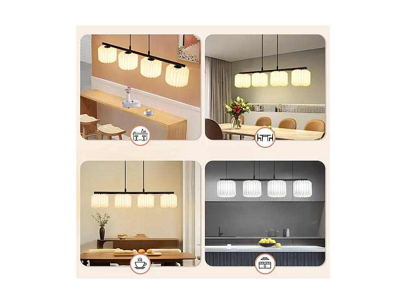 NETTLIFE Suspension table à manger lampe suspendue vintage - lampe suspendue salon salle à manger lampe 4 flammes blanc