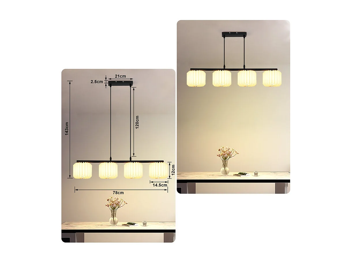 NETTLIFE Suspension table à manger lampe suspendue vintage - lampe suspendue salon salle à manger lampe 4 flammes blanc