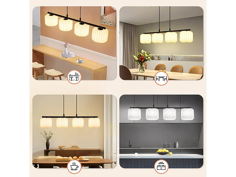 NETTLIFE Suspension table à manger lampe suspendue vintage - lampe suspendue salon salle à manger lampe 4 flammes blanc