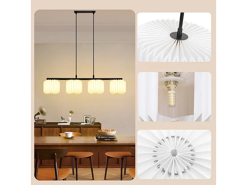 NETTLIFE Suspension table à manger lampe suspendue vintage - lampe suspendue salon salle à manger lampe 4 flammes blanc