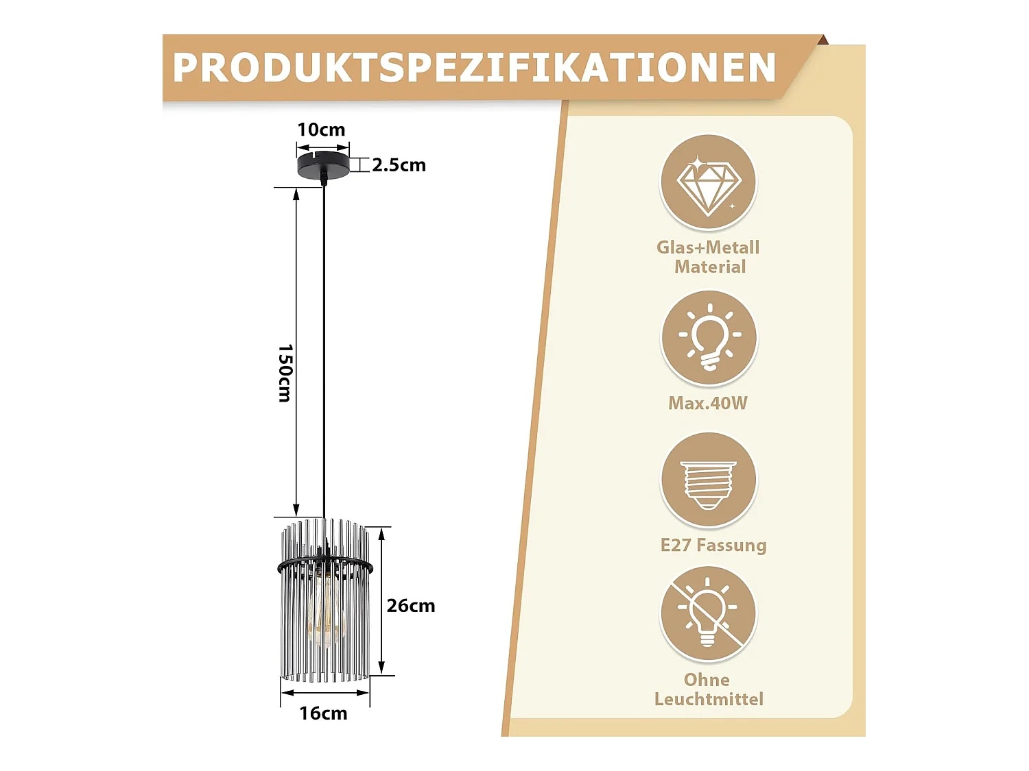 Nettlife Suspension Luminaire Noire, Lampe Pendante en Verre avec Douille E27, 1-flamme, Ø 16 cm, pour Table à Manger, Cuisine (sans ampoule).