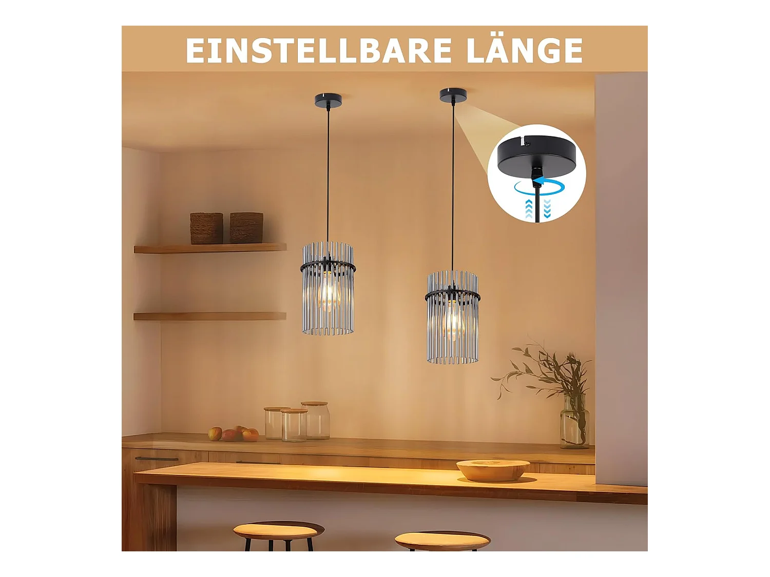 Nettlife Suspension Luminaire Noire, Lampe Pendante en Verre avec Douille E27, 1-flamme, Ø 16 cm, pour Table à Manger, Cuisine (sans ampoule).