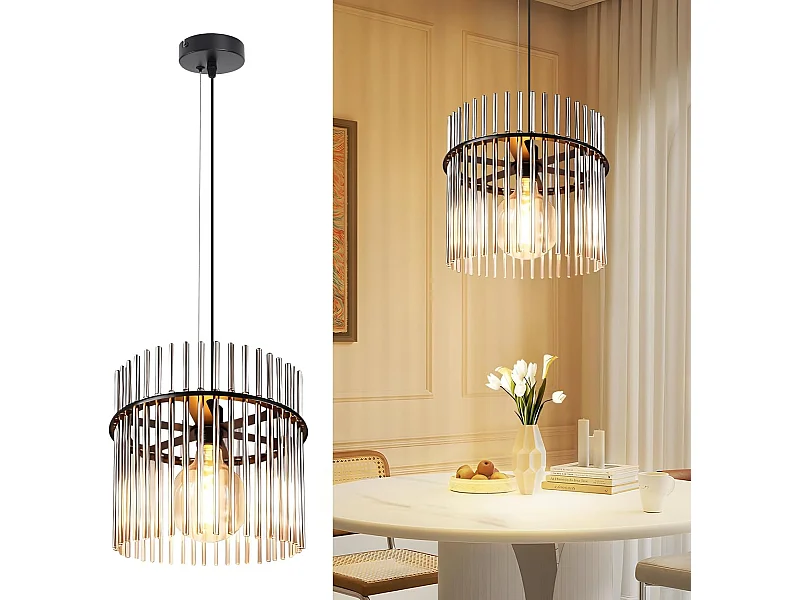 Nettlife Suspension Luminaire Noire Rétro, Lampe Pendante en Verre avec Douille E27, 1-flamme, Ø 30 cm, pour Table à Manger, Cuisine (sans ampoule).