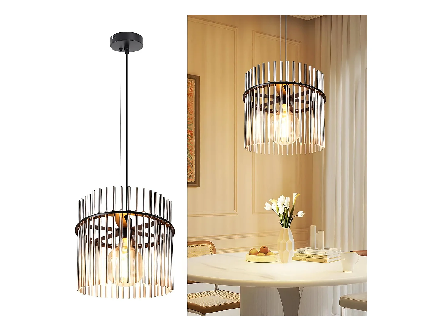 Nettlife Suspension Luminaire Noire Rétro, Lampe Pendante en Verre avec Douille E27, 1-flamme, Ø 30 cm, pour Table à Manger, Cuisine (sans ampoule).