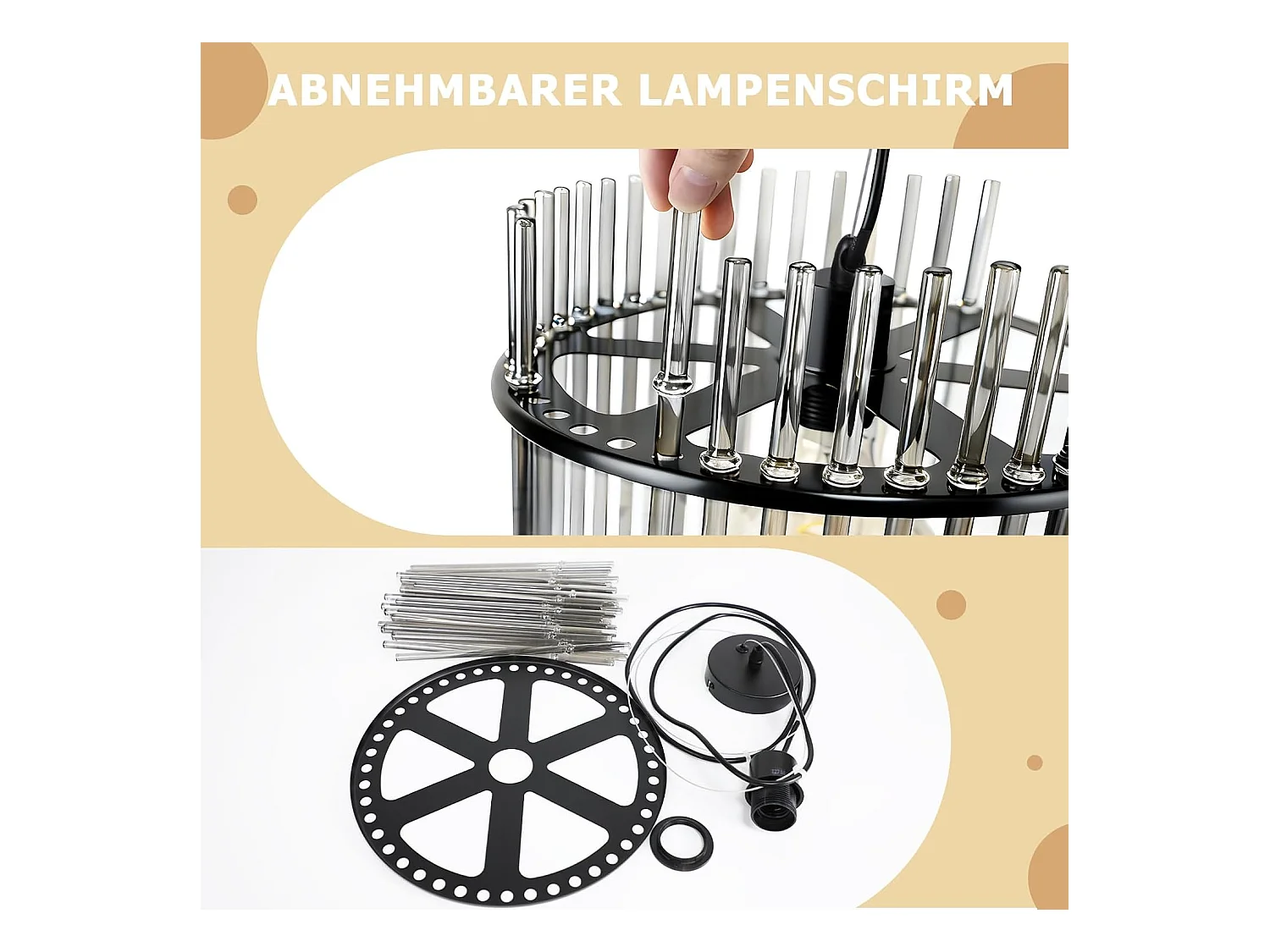 Nettlife Suspension Luminaire Noire Rétro, Lampe Pendante en Verre avec Douille E27, 1-flamme, Ø 30 cm, pour Table à Manger, Cuisine (sans ampoule).