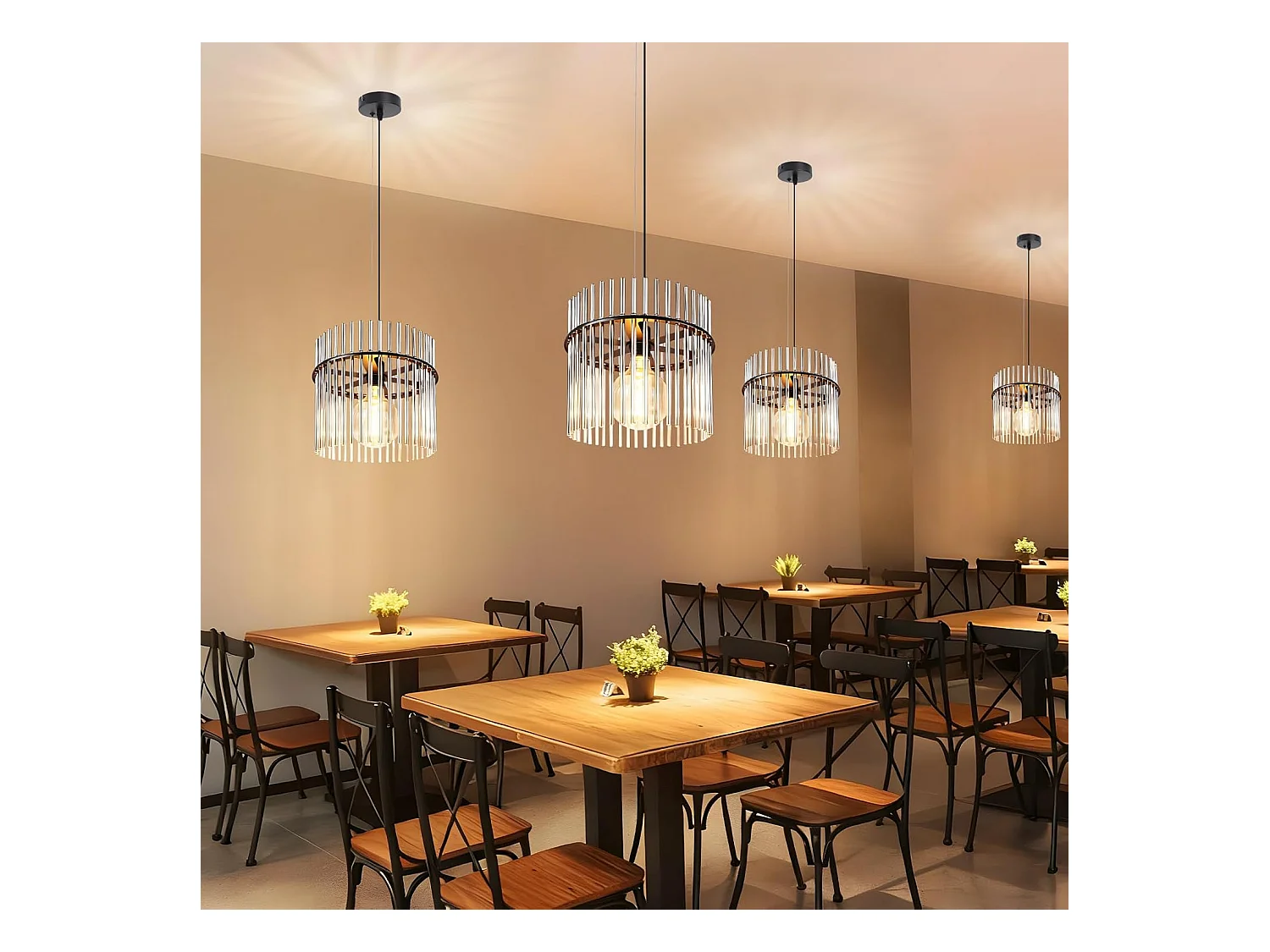 Nettlife Suspension Luminaire Noire Rétro, Lampe Pendante en Verre avec Douille E27, 1-flamme, Ø 30 cm, pour Table à Manger, Cuisine (sans ampoule).