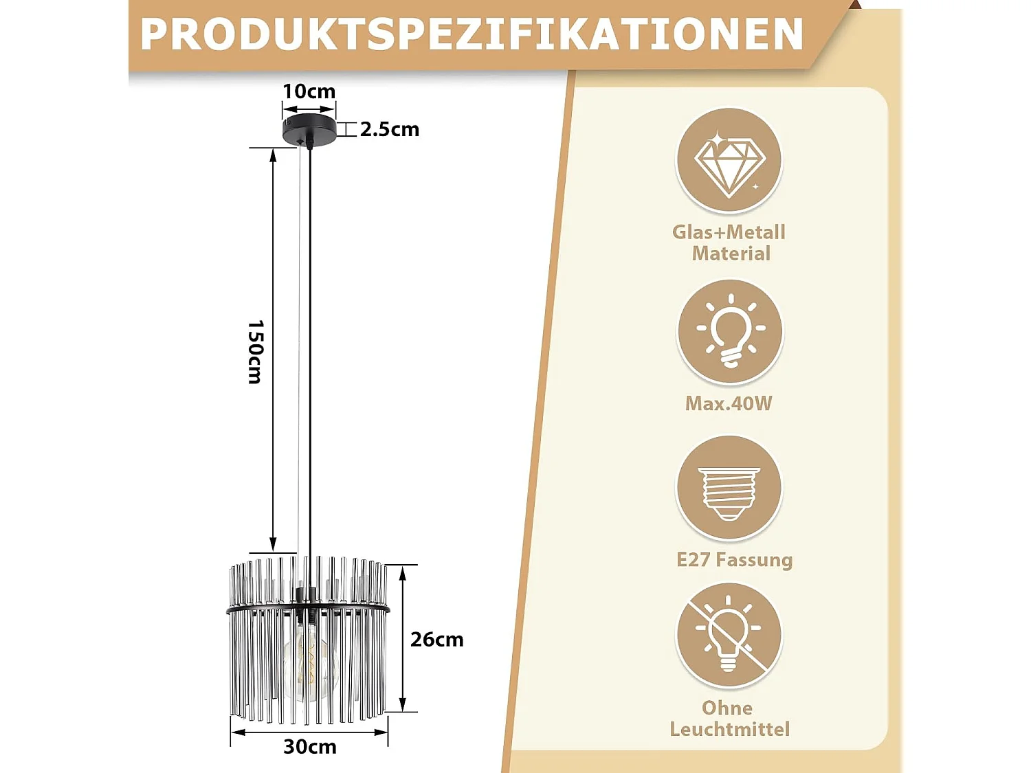 Nettlife Suspension Luminaire Noire Rétro, Lampe Pendante en Verre avec Douille E27, 1-flamme, Ø 30 cm, pour Table à Manger, Cuisine (sans ampoule).