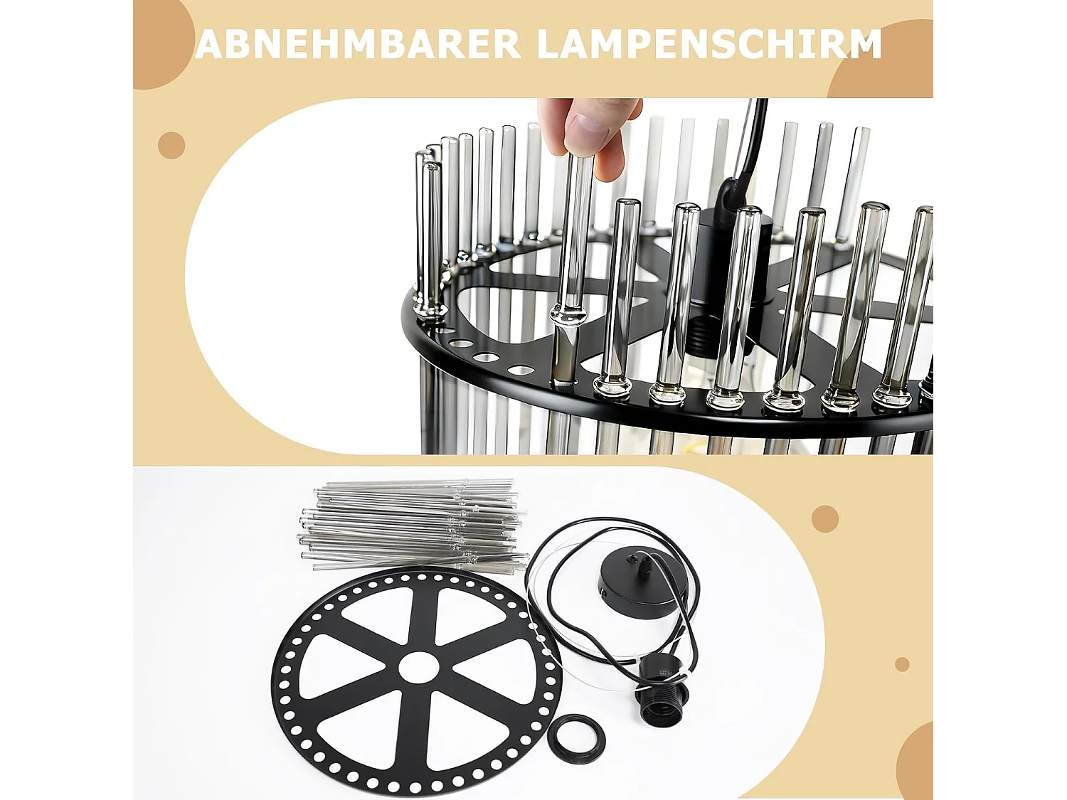 Nettlife Suspension Luminaire Noire Rétro, Lampe Pendante en Verre avec Douille E27, 1-flamme, Ø 30 cm, pour Table à Manger, Cuisine (sans ampoule).