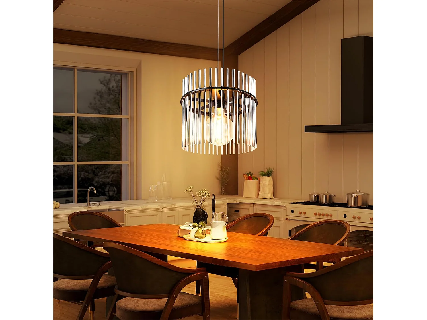 Nettlife Suspension Luminaire Noire Rétro, Lampe Pendante en Verre avec Douille E27, 1-flamme, Ø 30 cm, pour Table à Manger, Cuisine (sans ampoule).