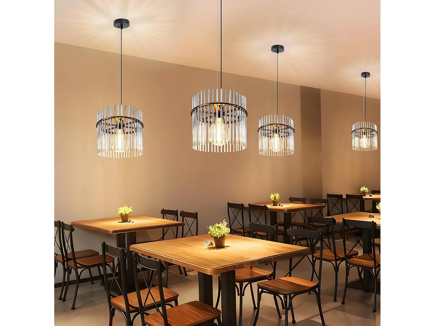 Nettlife Suspension Luminaire Noire Rétro, Lampe Pendante en Verre avec Douille E27, 1-flamme, Ø 30 cm, pour Table à Manger, Cuisine (sans ampoule).