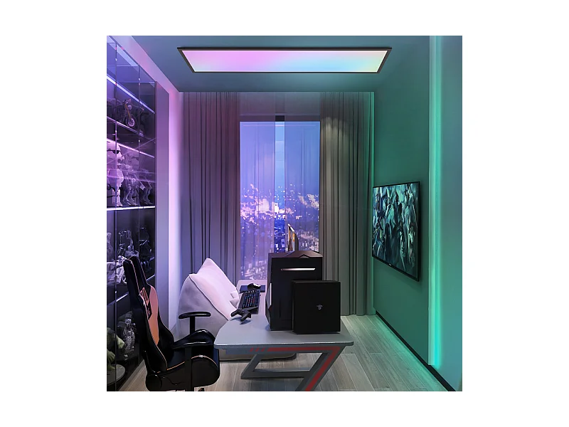 Plafonnier LED NETTLIFE 100x25 - panneau de plafond dimmable RGB changement de couleur longue lampe de plafond plate avec télécommande noire 24W