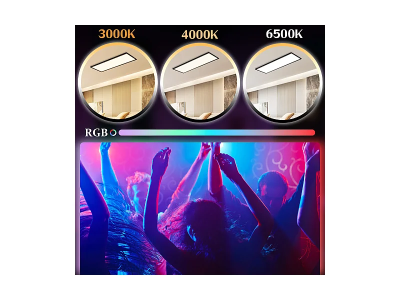 Plafonnier LED NETTLIFE 100x25 - panneau de plafond dimmable RGB changement de couleur longue lampe de plafond plate avec télécommande noire 24W