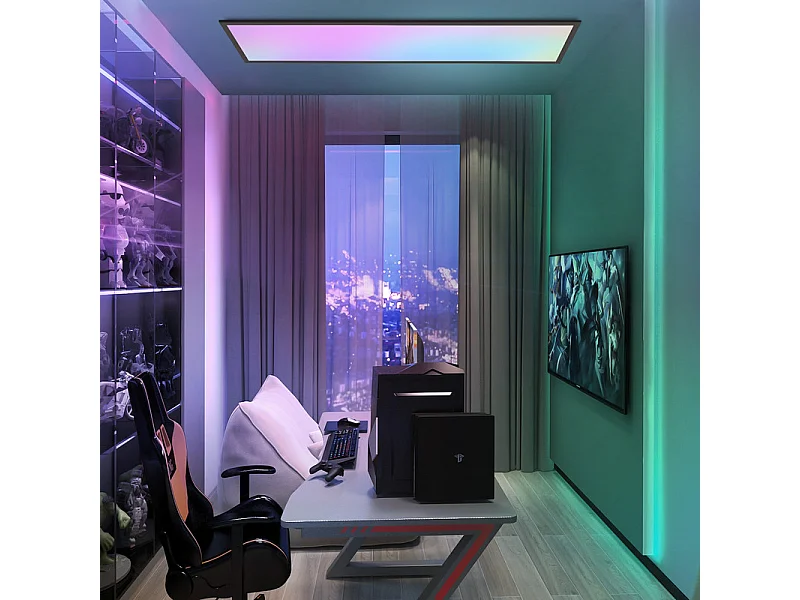 Plafonnier LED NETTLIFE 100x25 - panneau de plafond dimmable RGB changement de couleur longue lampe de plafond plate avec télécommande noire 24W