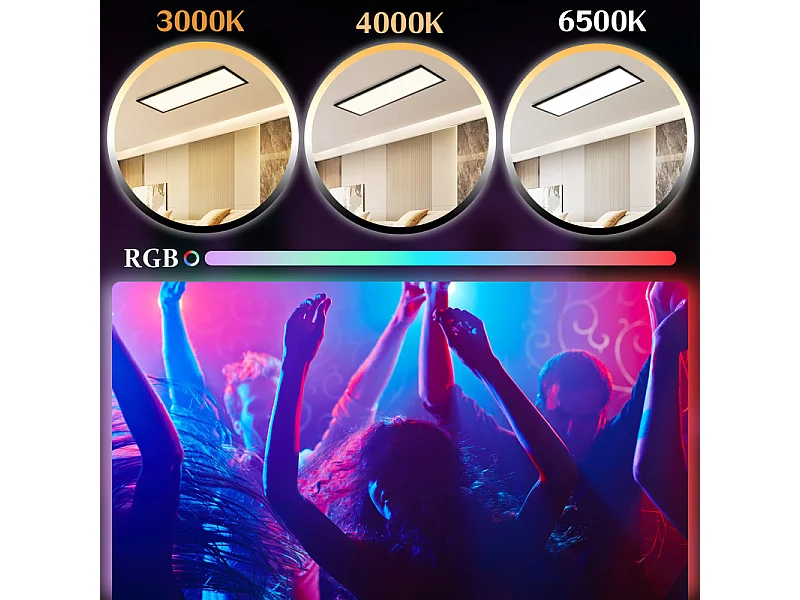 Plafonnier LED NETTLIFE 100x25 - panneau de plafond dimmable RGB changement de couleur longue lampe de plafond plate avec télécommande noire 24W