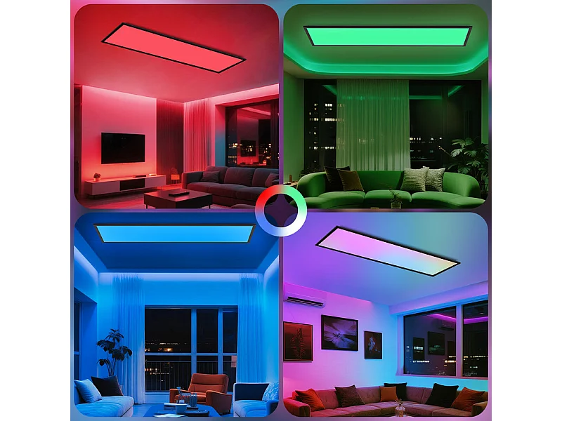 Plafonnier LED NETTLIFE 100x25 - panneau de plafond dimmable RGB changement de couleur longue lampe de plafond plate avec télécommande noire 24W