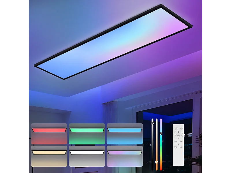Plafonnier LED NETTLIFE 100x25 - panneau de plafond dimmable RGB changement de couleur longue lampe de plafond plate avec télécommande noire 24W