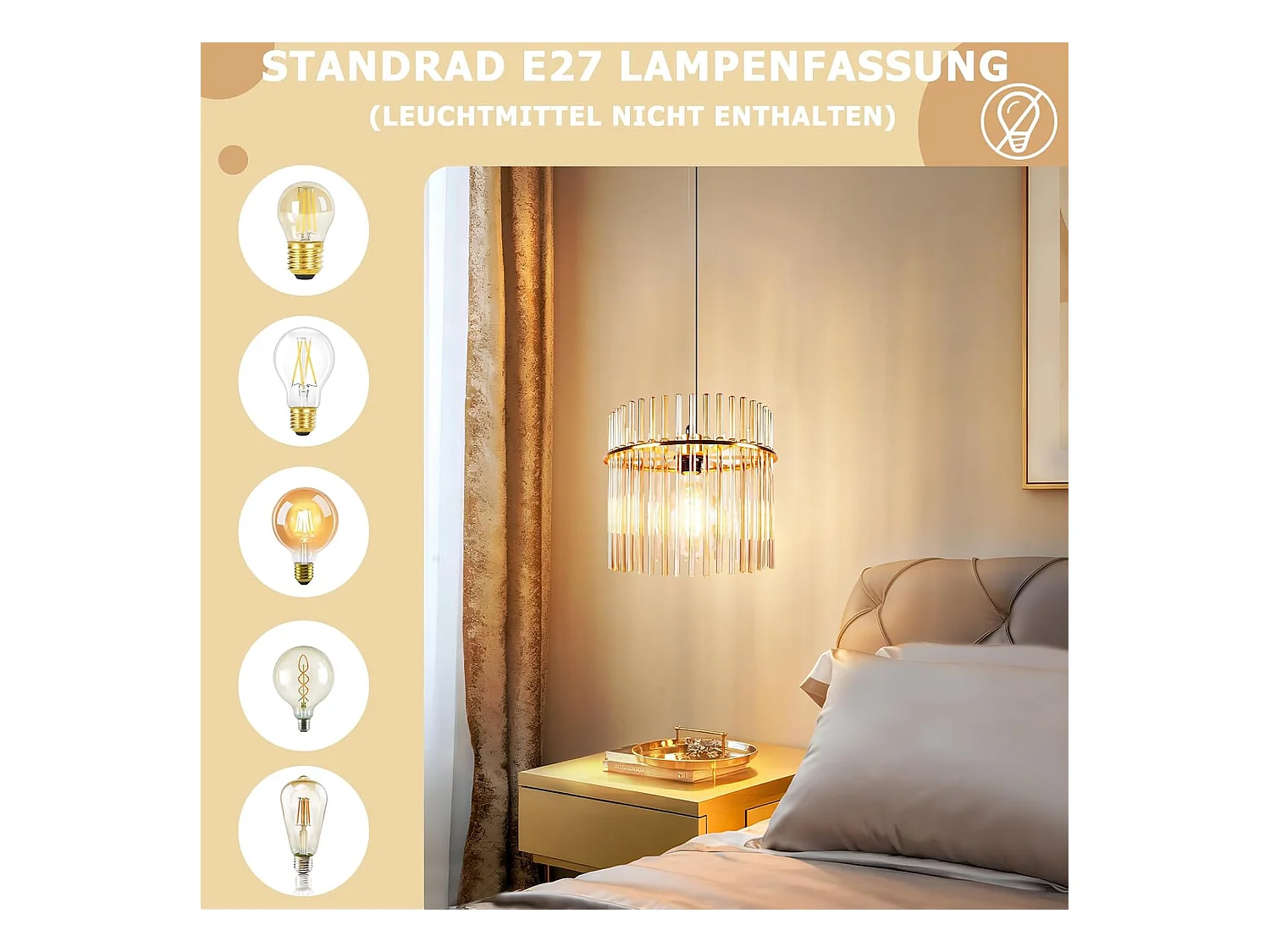 Nettlife Suspension Luminaire Dorée Rétro, Lampe Pendante en Verre avec Douille E27, 1-flamme, Ø 30 cm, pour Table à Manger, Cuisine (sans ampoule)