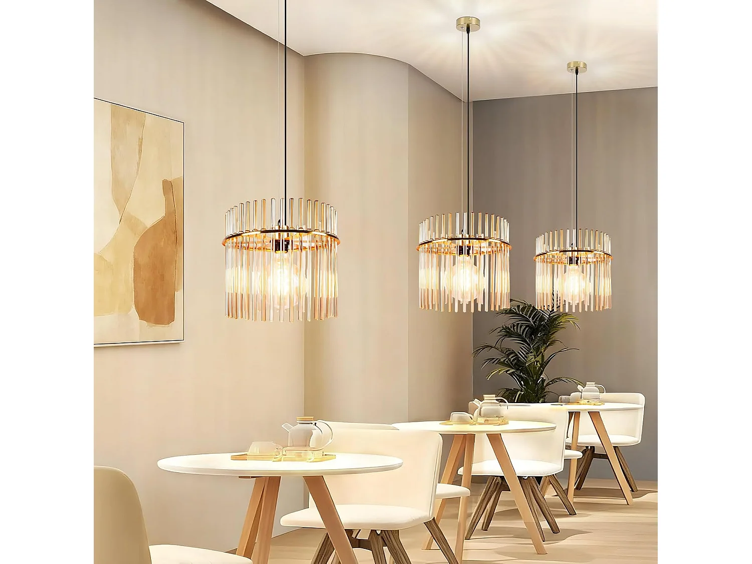 Nettlife Suspension Luminaire Dorée Rétro, Lampe Pendante en Verre avec Douille E27, 1-flamme, Ø 30 cm, pour Table à Manger, Cuisine (sans ampoule)