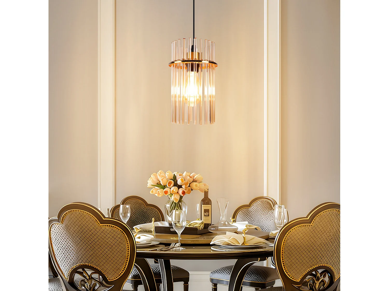 Nettlife Retro Gold Hanglamp, Glazen Hanglamp met E27 Fitting, 1-vlammig, Ø 30 cm, voor Eettafel, Keuken (zonder lamp)