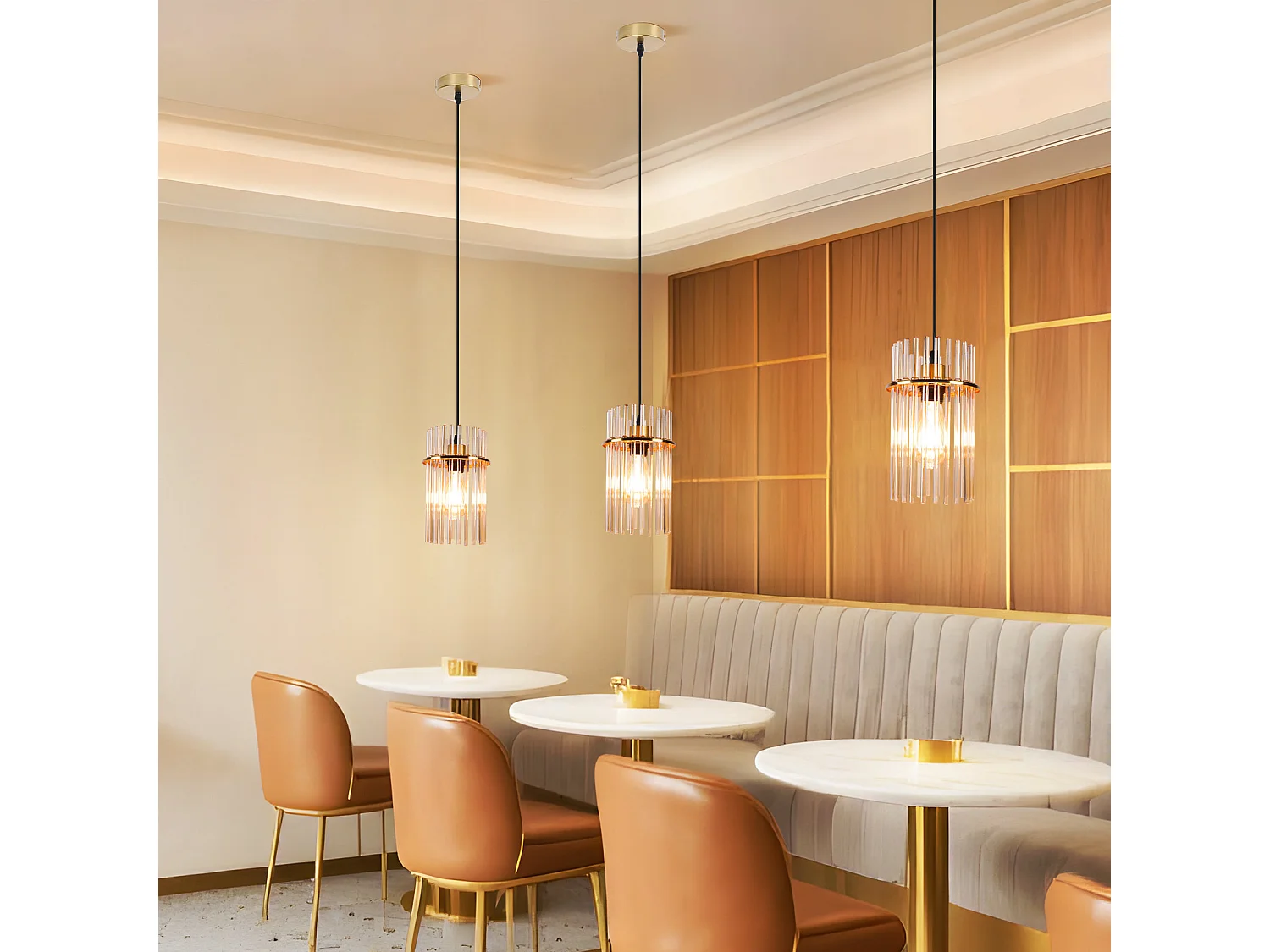 Nettlife Retro Gold Hanglamp, Glazen Hanglamp met E27 Fitting, 1-vlammig, Ø 30 cm, voor Eettafel, Keuken (zonder lamp)