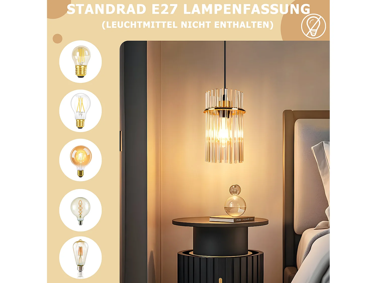 Nettlife Retro Gold Hanglamp, Glazen Hanglamp met E27 Fitting, 1-vlammig, Ø 30 cm, voor Eettafel, Keuken (zonder lamp)