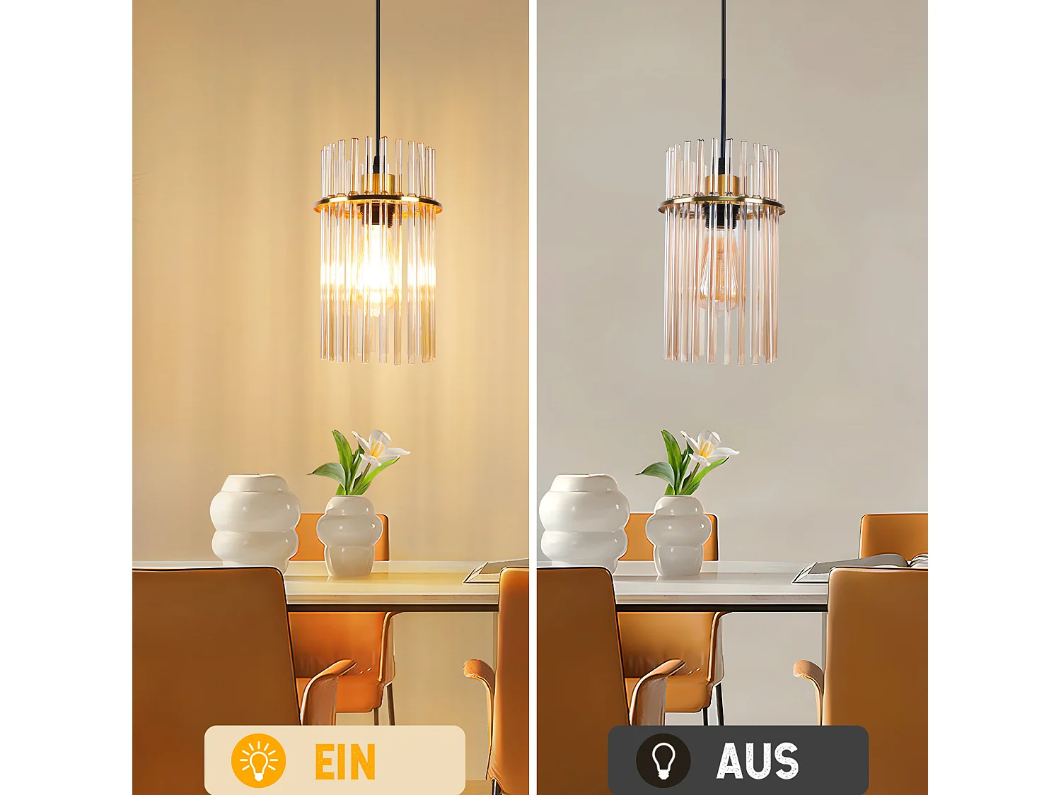 Nettlife Retro Gold Hanglamp, Glazen Hanglamp met E27 Fitting, 1-vlammig, Ø 30 cm, voor Eettafel, Keuken (zonder lamp)